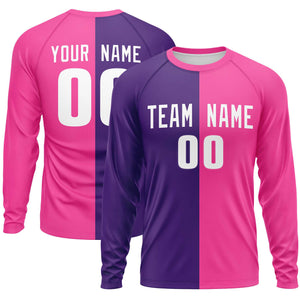 Custom Purple Pink Neck Split Design Long Sleeve Performance T-Shirt