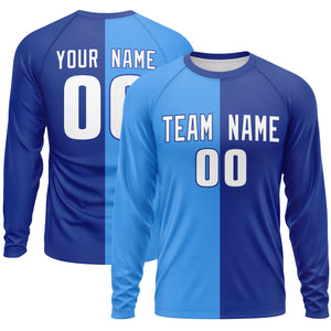 Custom Powder Blue Royal Neck Split Design Long Sleeve Performance T-Shirt