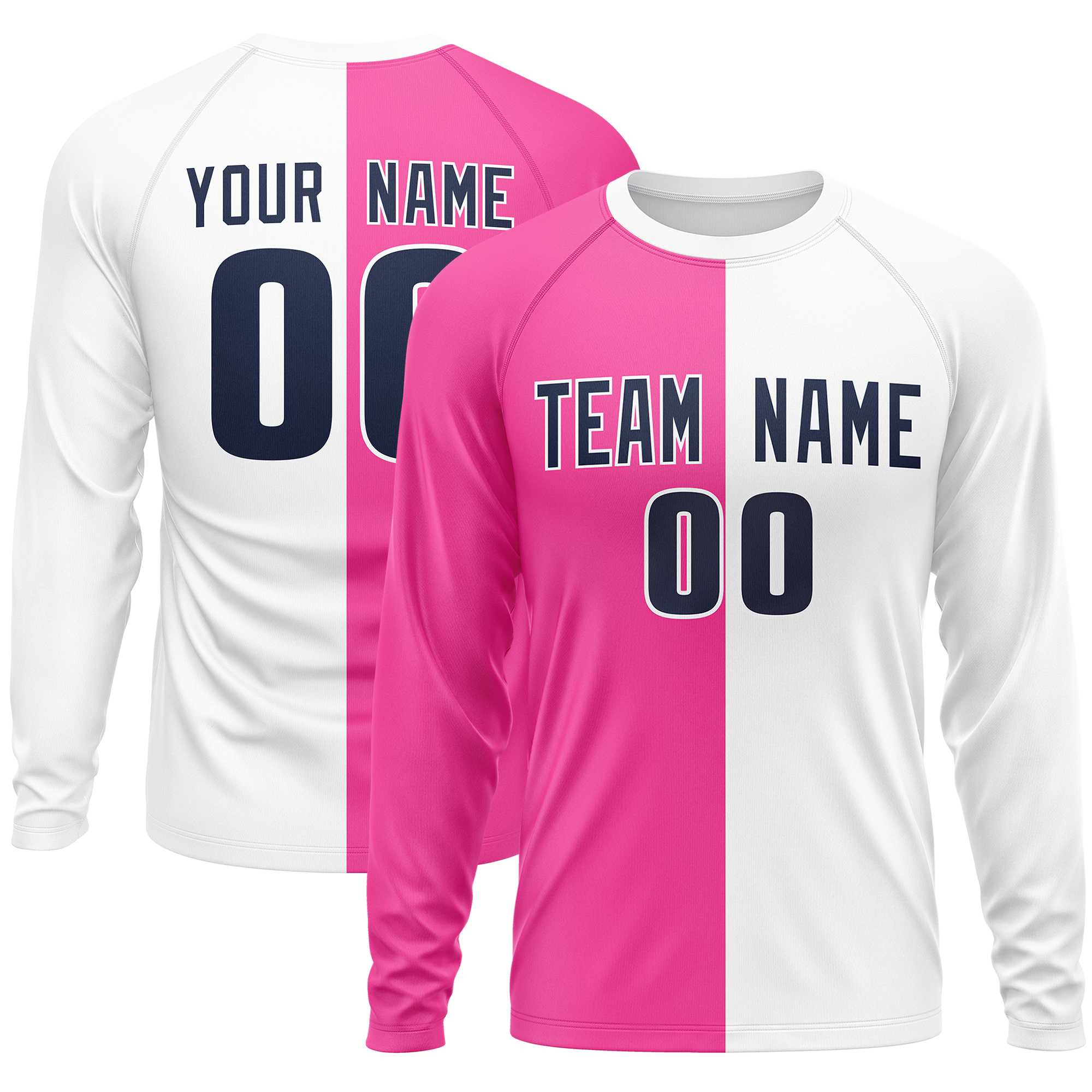 Custom Pink White Neck Split Design Long Sleeve Performance T-Shirt