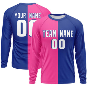 Custom Pink Royal Neck Split Design Long Sleeve Performance T-Shirt