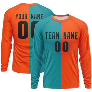 Custom Aqua Orange Neck Split Design Long Sleeve Performance T-Shirt