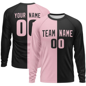 Custom Light Pink Black Neck Split Design Long Sleeve Performance T-Shirt