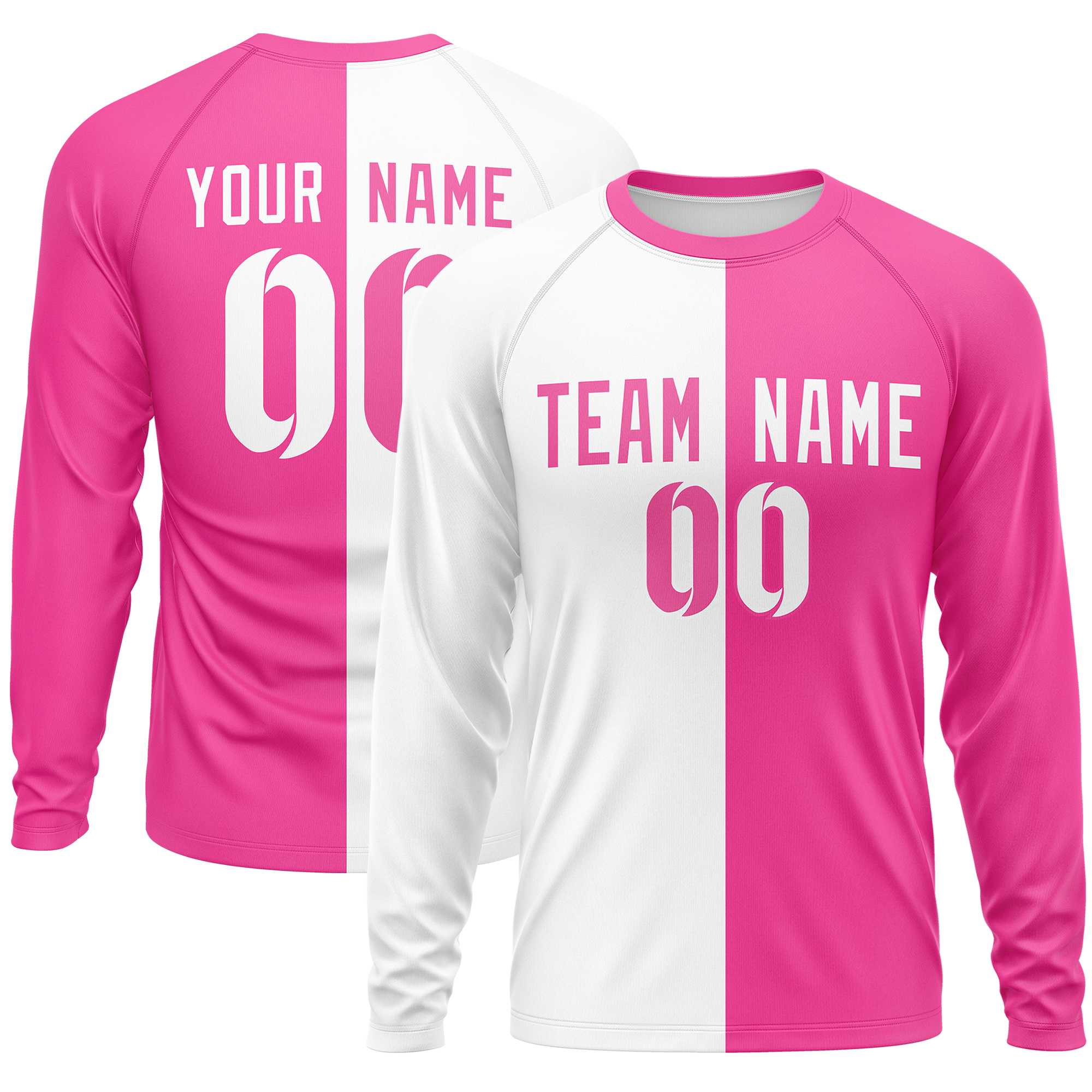 Custom White Pink Neck Split Design Long Sleeve Performance T-Shirt