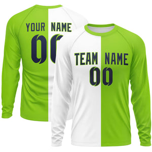 Custom White Neon Green Neck Split Design Long Sleeve Performance T-Shirt