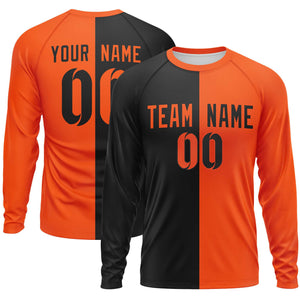 Custom Black Orange Neck Split Design Long Sleeve Performance T-Shirt