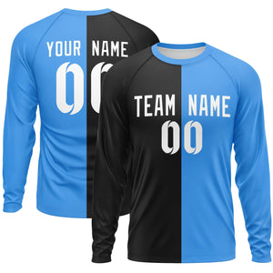 Custom Black Powder Blue Neck Split Design Long Sleeve Performance T-Shirt