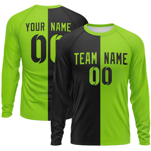 Custom Black Neon Green Neck Split Design Long Sleeve Performance T-Shirt