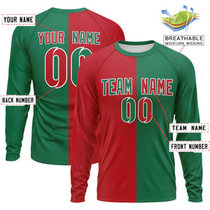 Custom Red Kelly Green Neck Split Design Long Sleeve Performance T-Shirt