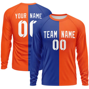 Custom Royal Orange Neck Split Design Long Sleeve Performance T-Shirt