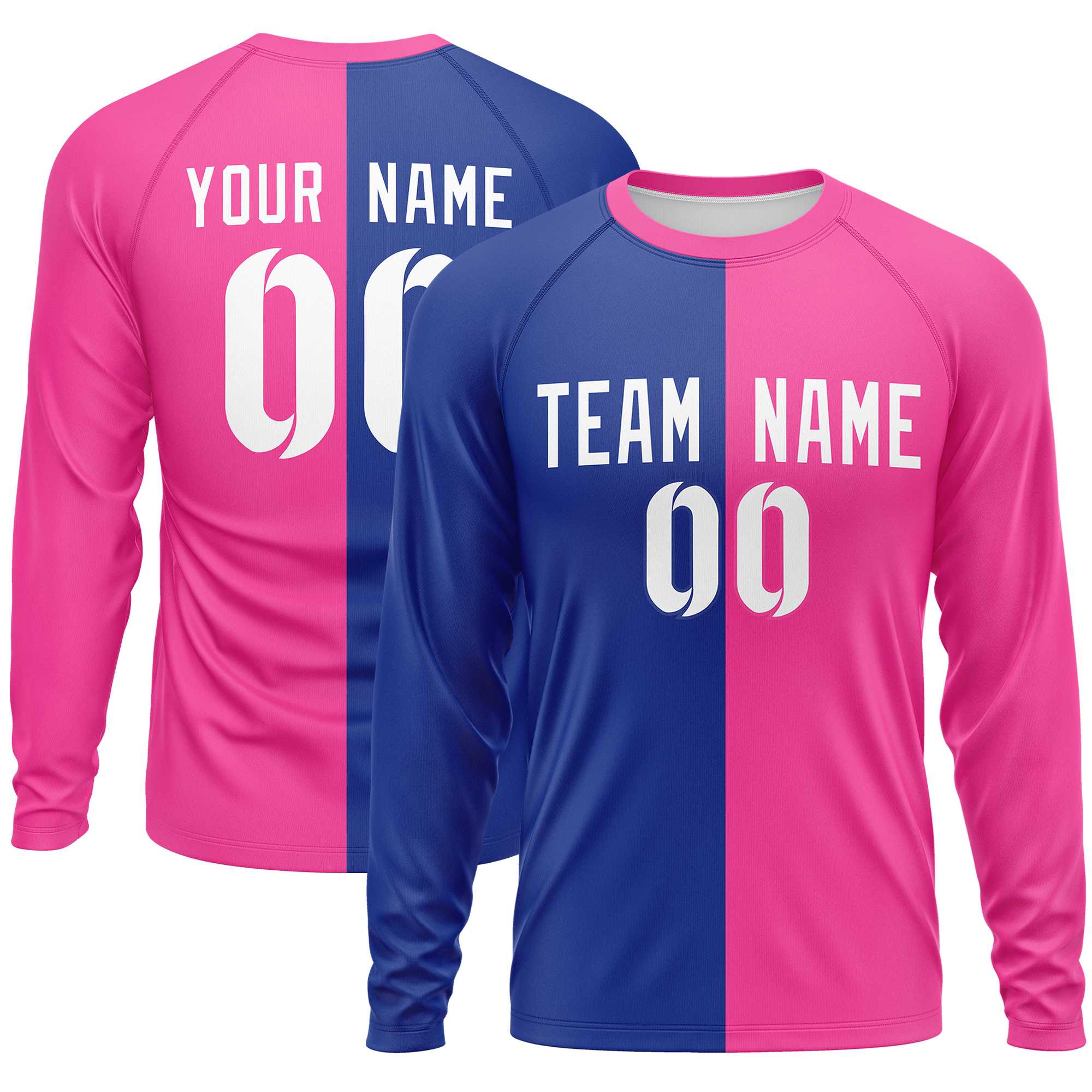 Custom Royal Pink Neck Split Design Long Sleeve Performance T-Shirt