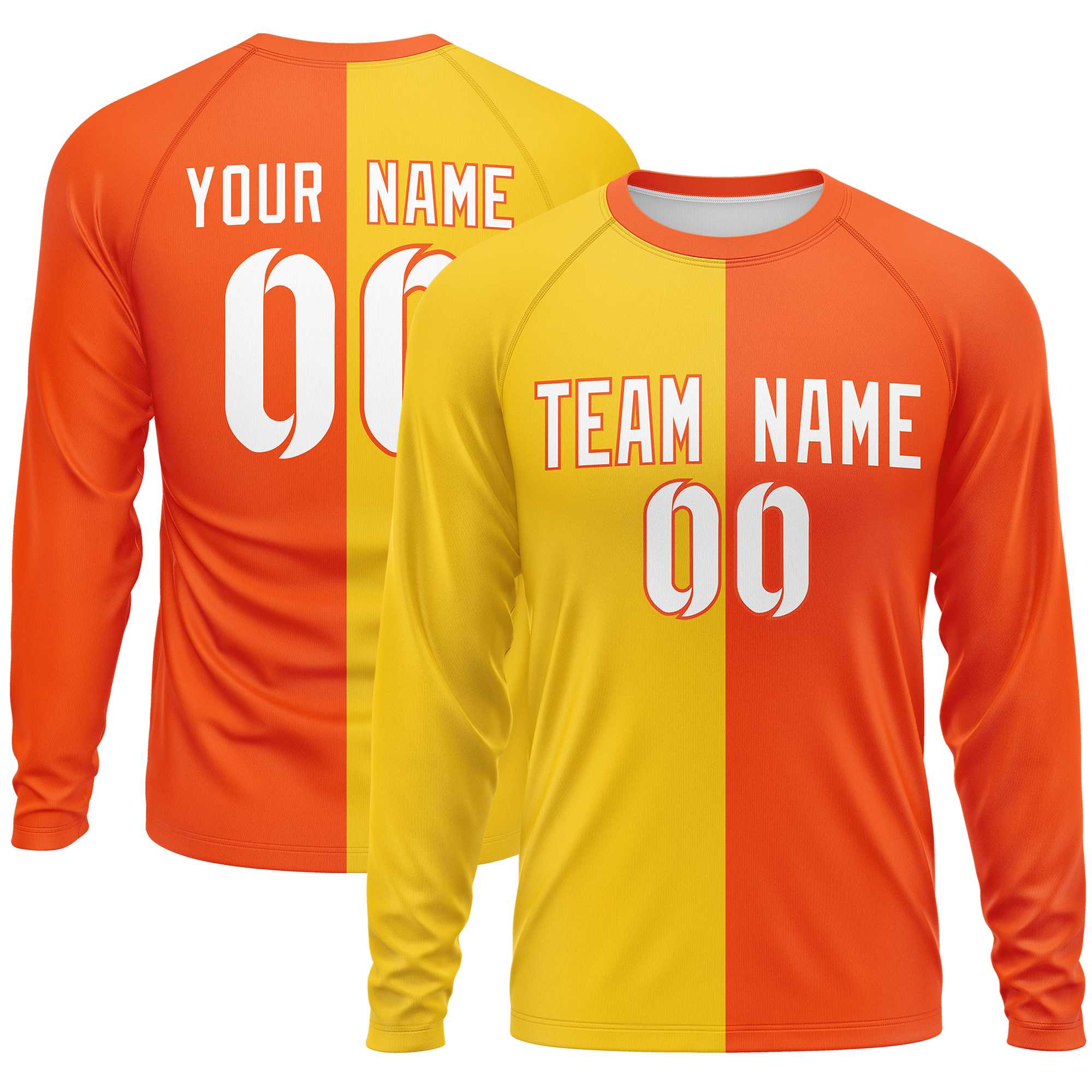 Custom Gold Orange Neck Split Design Long Sleeve Performance T-Shirt