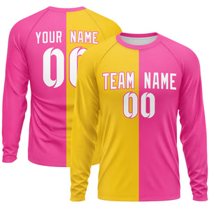 Custom Gold Pink Neck Split Design Long Sleeve Performance T-Shirt