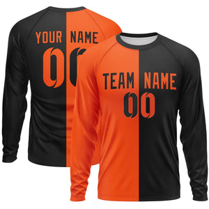 Custom Orange Black Neck Split Design Long Sleeve Performance T-Shirt