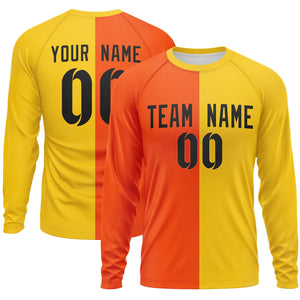 Custom Orange Gold Neck Split Design Long Sleeve Performance T-Shirt