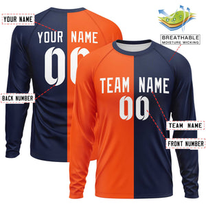 Custom Orange Navy Neck Split Design Long Sleeve Performance T-Shirt