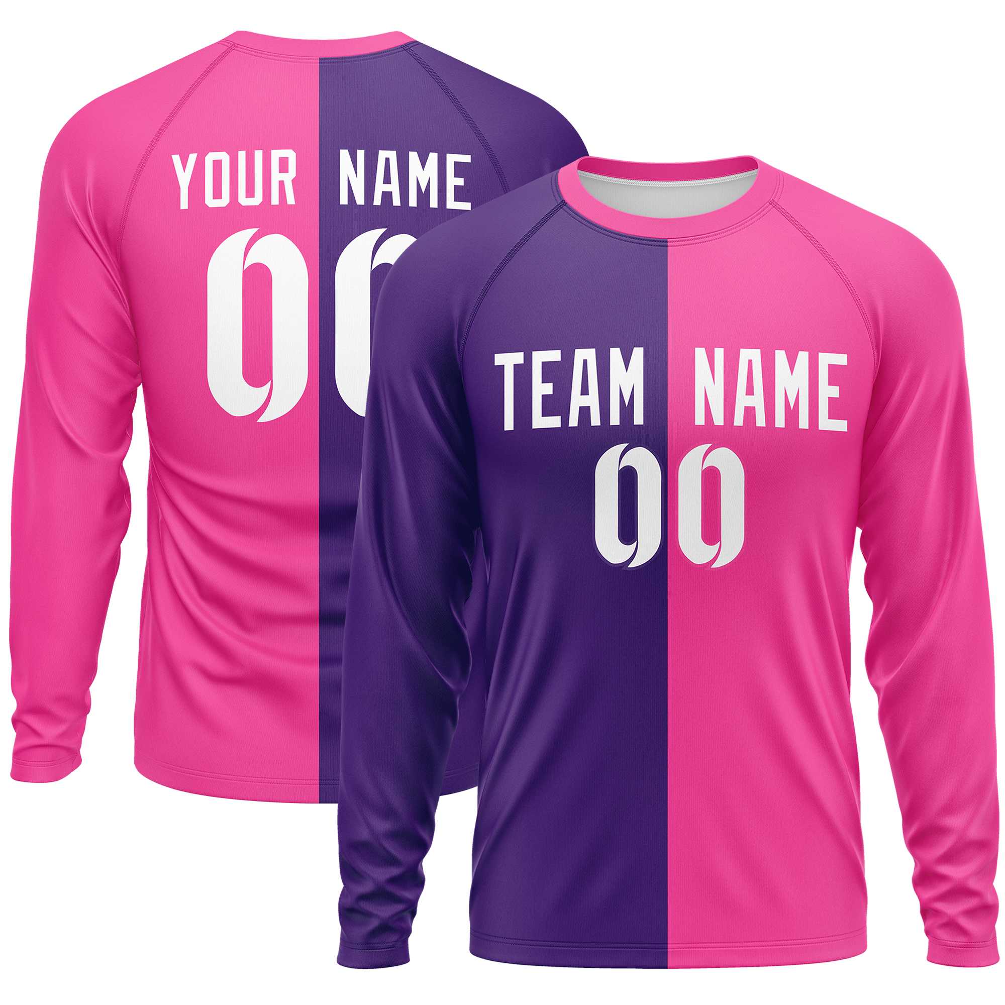 Custom Purple Pink Neck Split Design Long Sleeve Performance T-Shirt