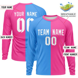 Custom Powder Blue Pink Neck Split Design Long Sleeve Performance T-Shirt