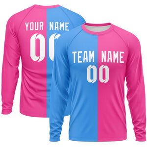 Custom Powder Blue Pink Neck Split Design Long Sleeve Performance T-Shirt