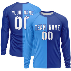 Custom Powder Blue Royal Neck Split Design Long Sleeve Performance T-Shirt