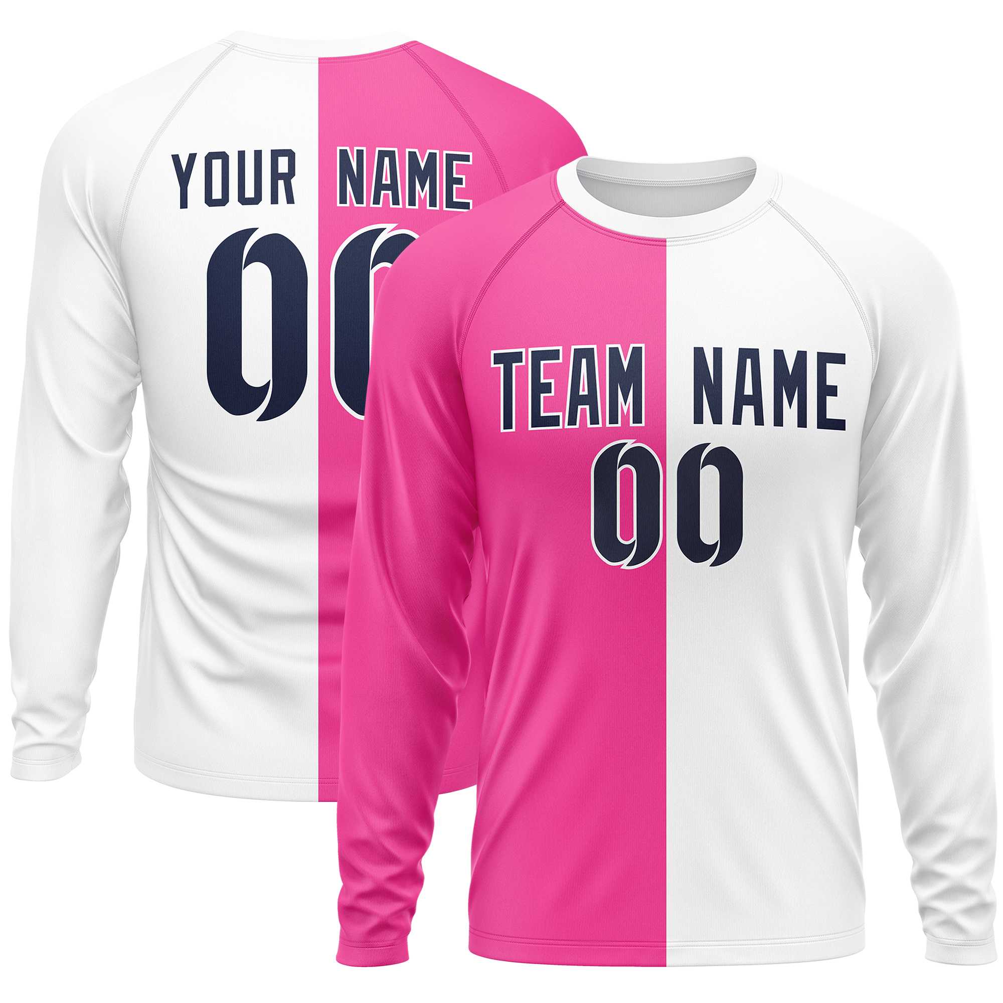 Custom Pink White Neck Split Design Long Sleeve Performance T-Shirt