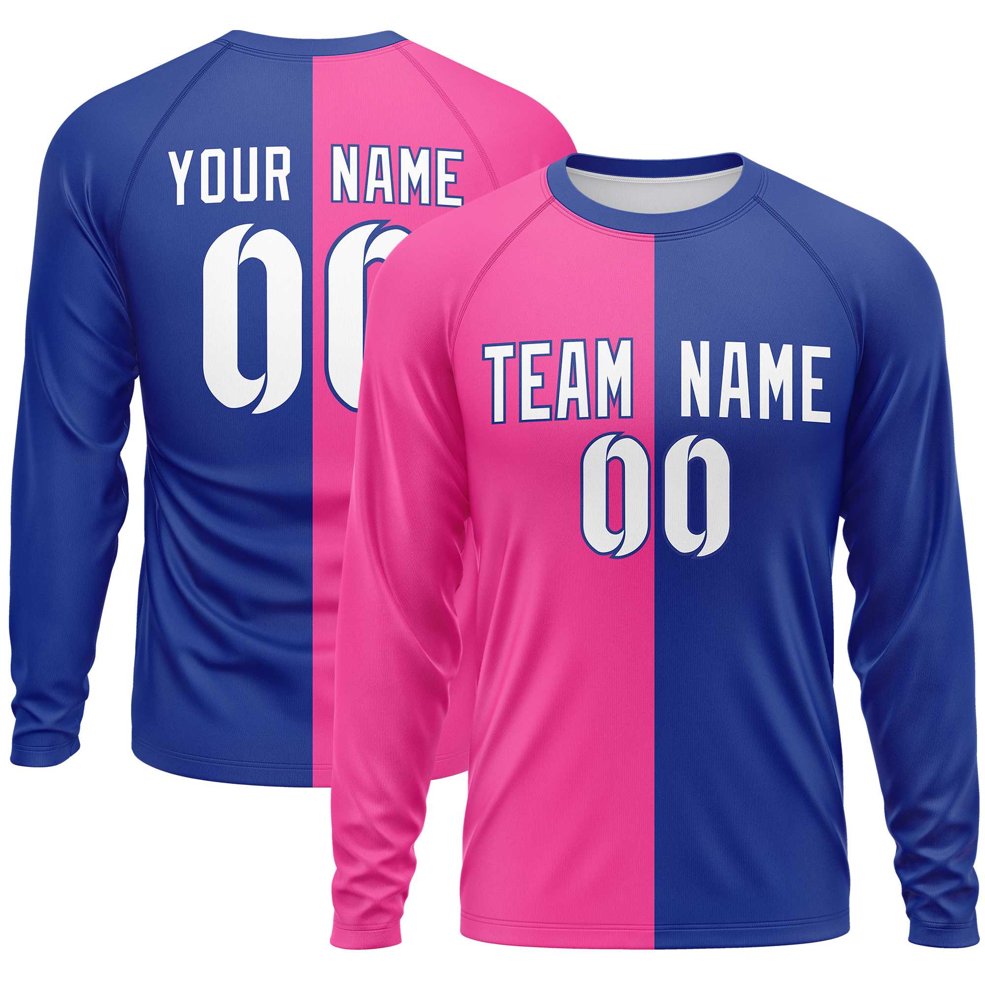 Custom Pink Royal Neck Split Design Long Sleeve Performance T-Shirt