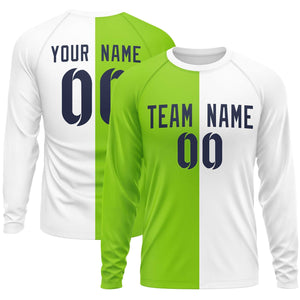 Custom Neon Green White Neck Split Design Long Sleeve Performance T-Shirt