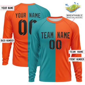 Custom Aqua Orange Neck Split Design Long Sleeve Performance T-Shirt