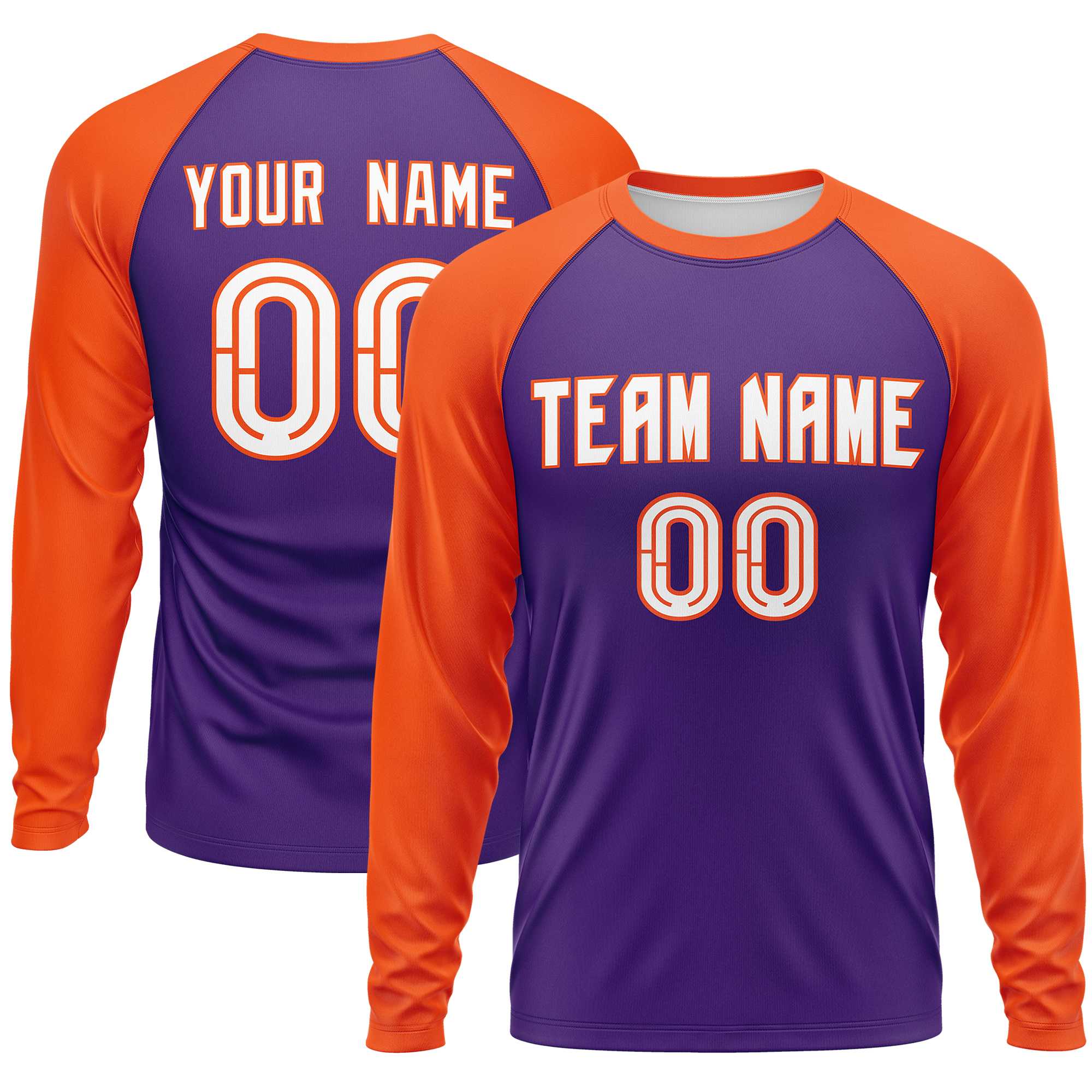 Custom Purple Orange Crew Neck Split Design Long Sleeve Performance T-Shirt