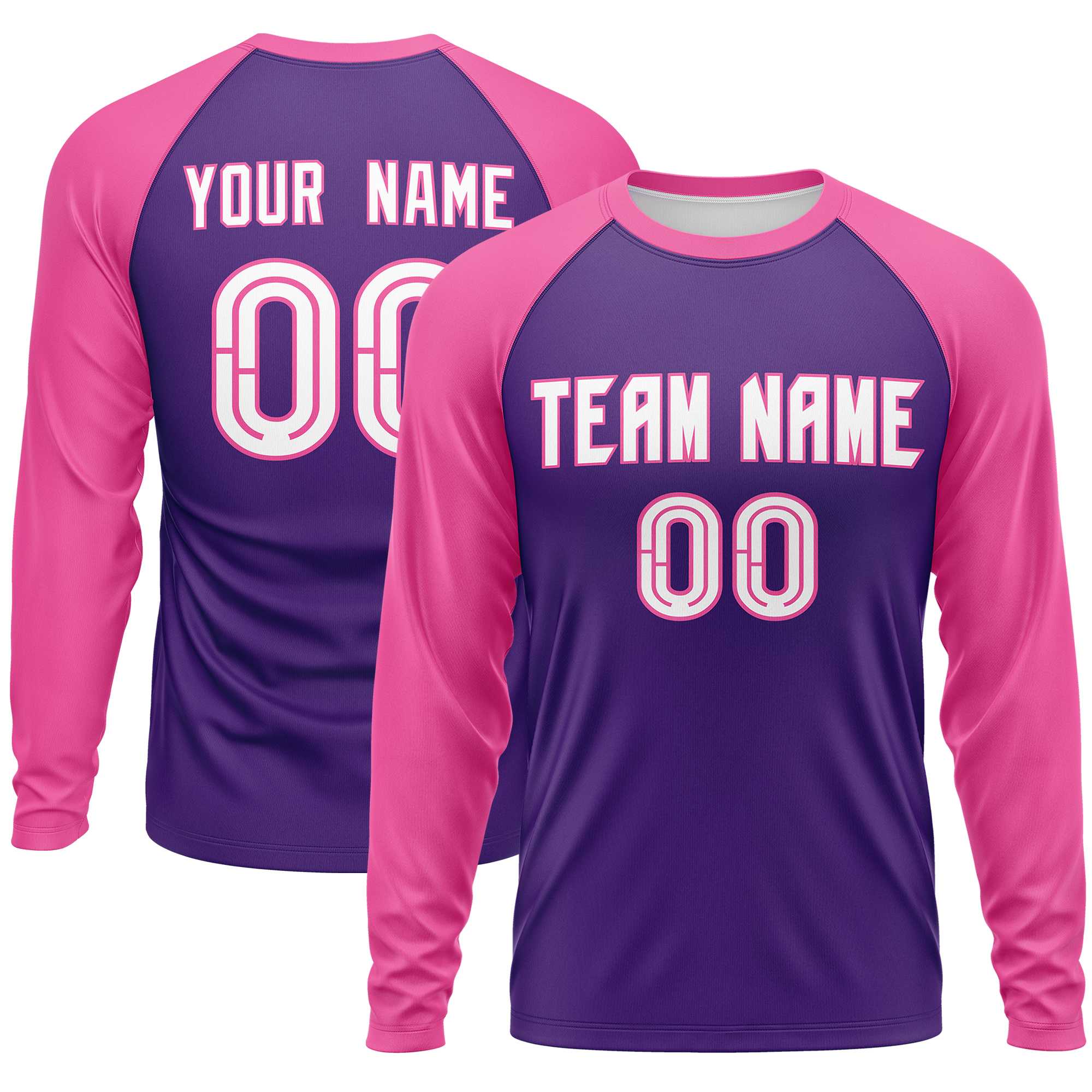 Custom Purple Pink Crew Neck Split Design Long Sleeve Performance T-Shirt