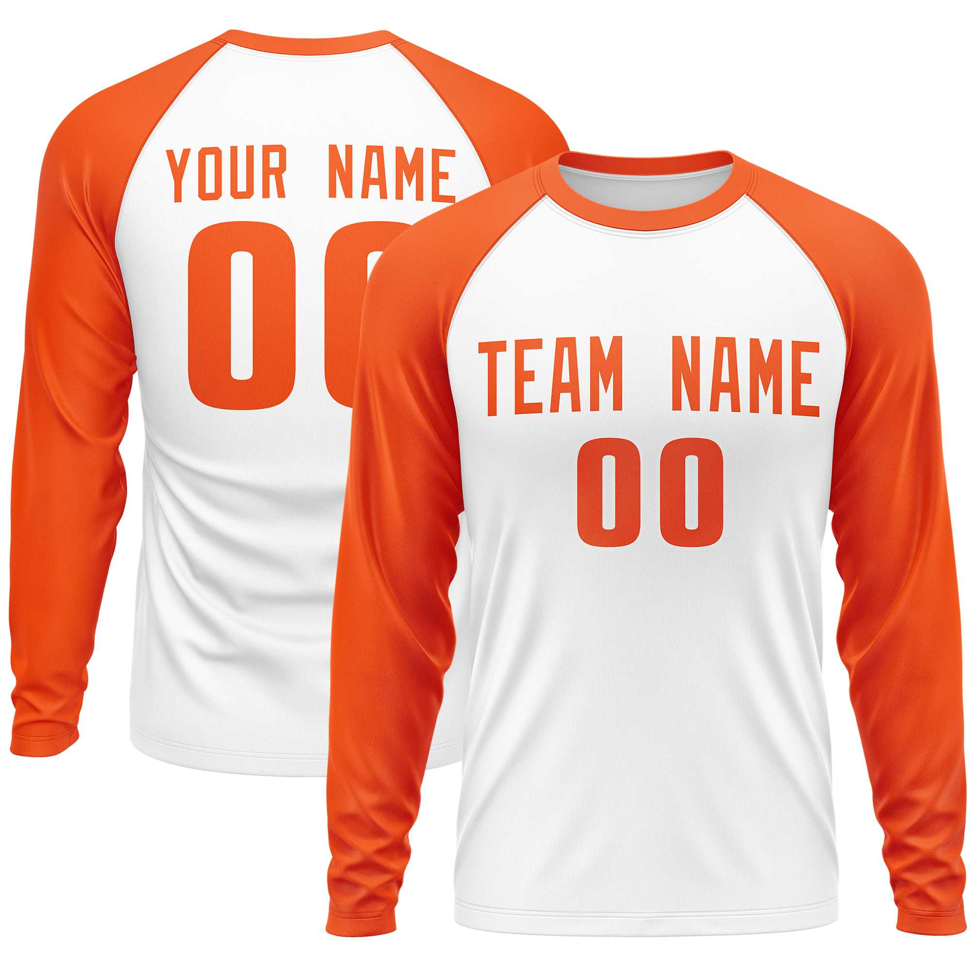 Custom White Orange Crew Neck Split Design Long Sleeve Performance T-Shirt