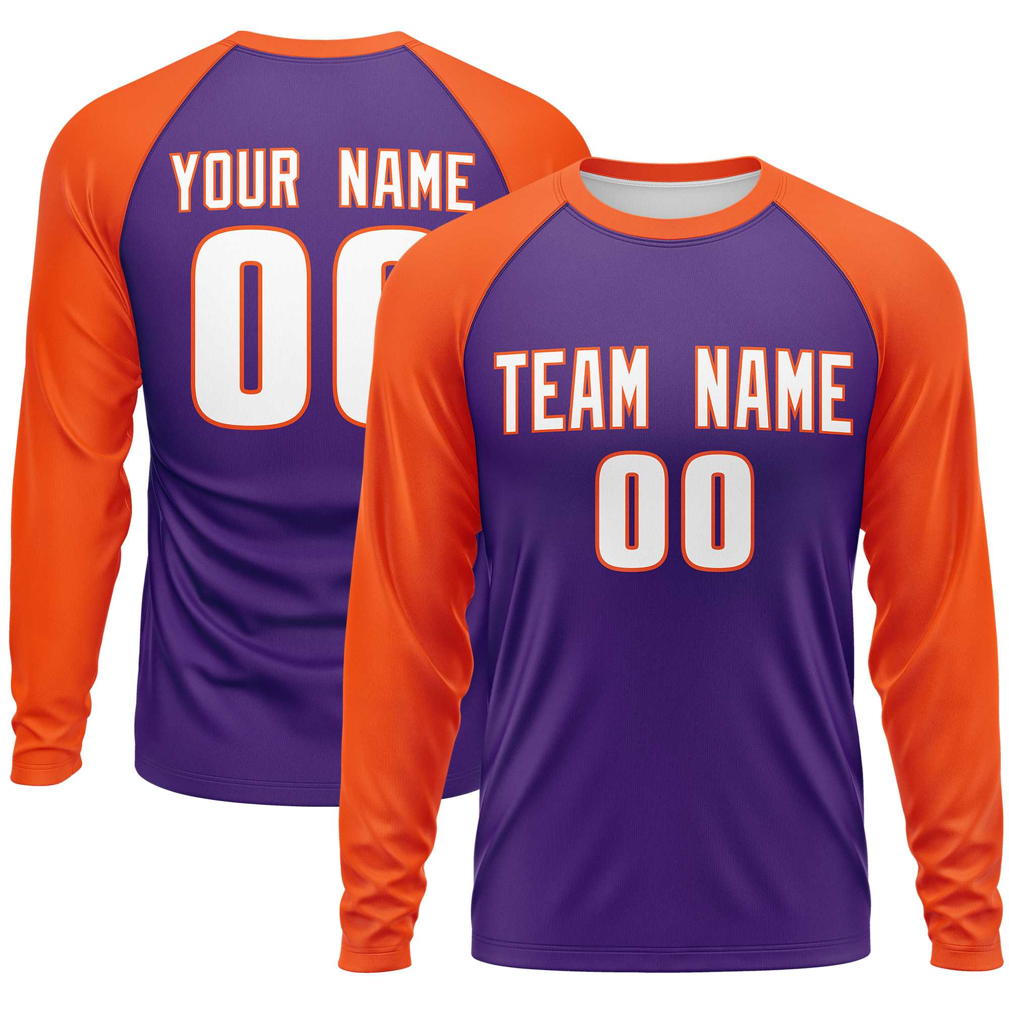 Custom Purple Orange Crew Neck Split Design Long Sleeve Performance T-Shirt