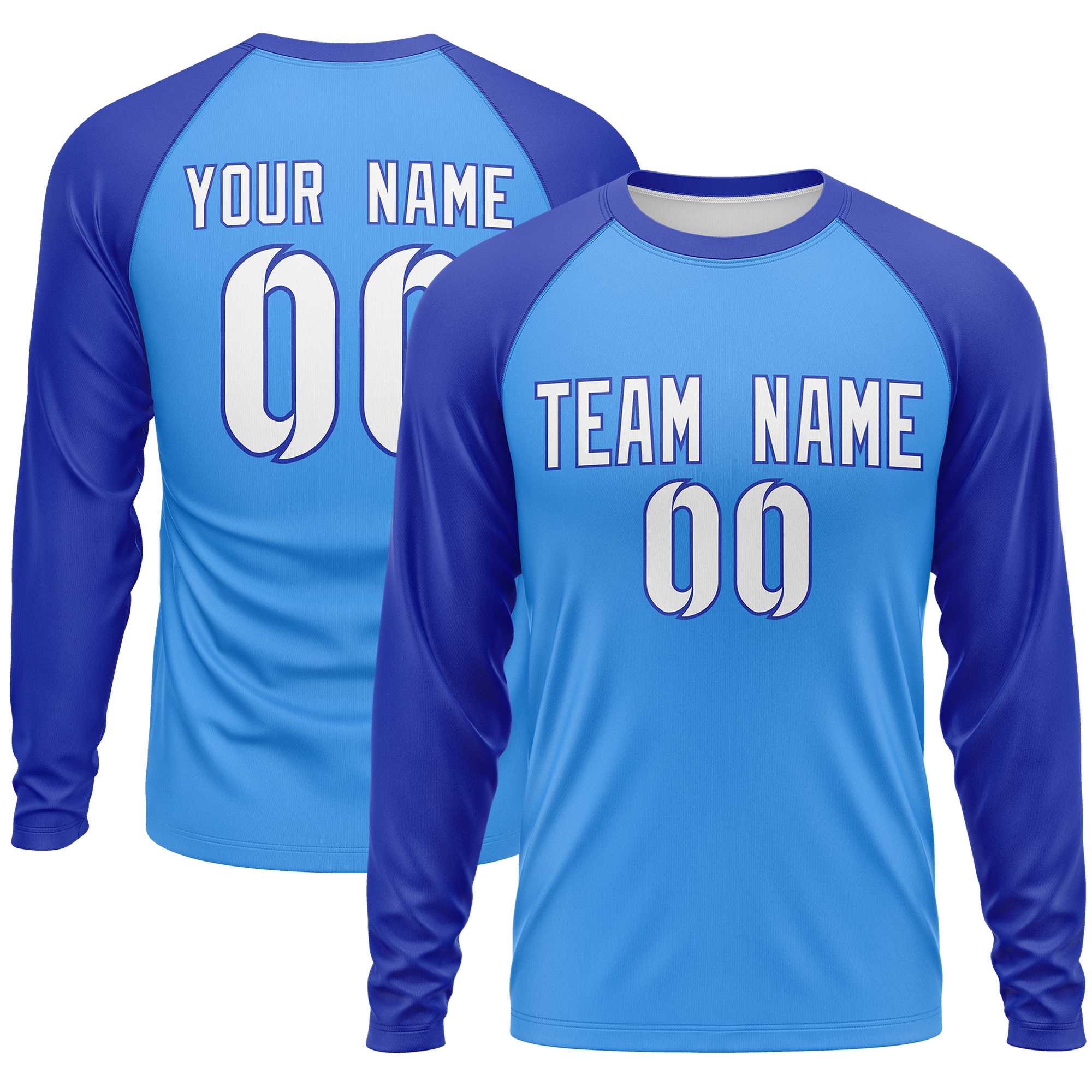 Custom Powder Blue Royal Crew Neck Split Design Long Sleeve Performance T-Shirt