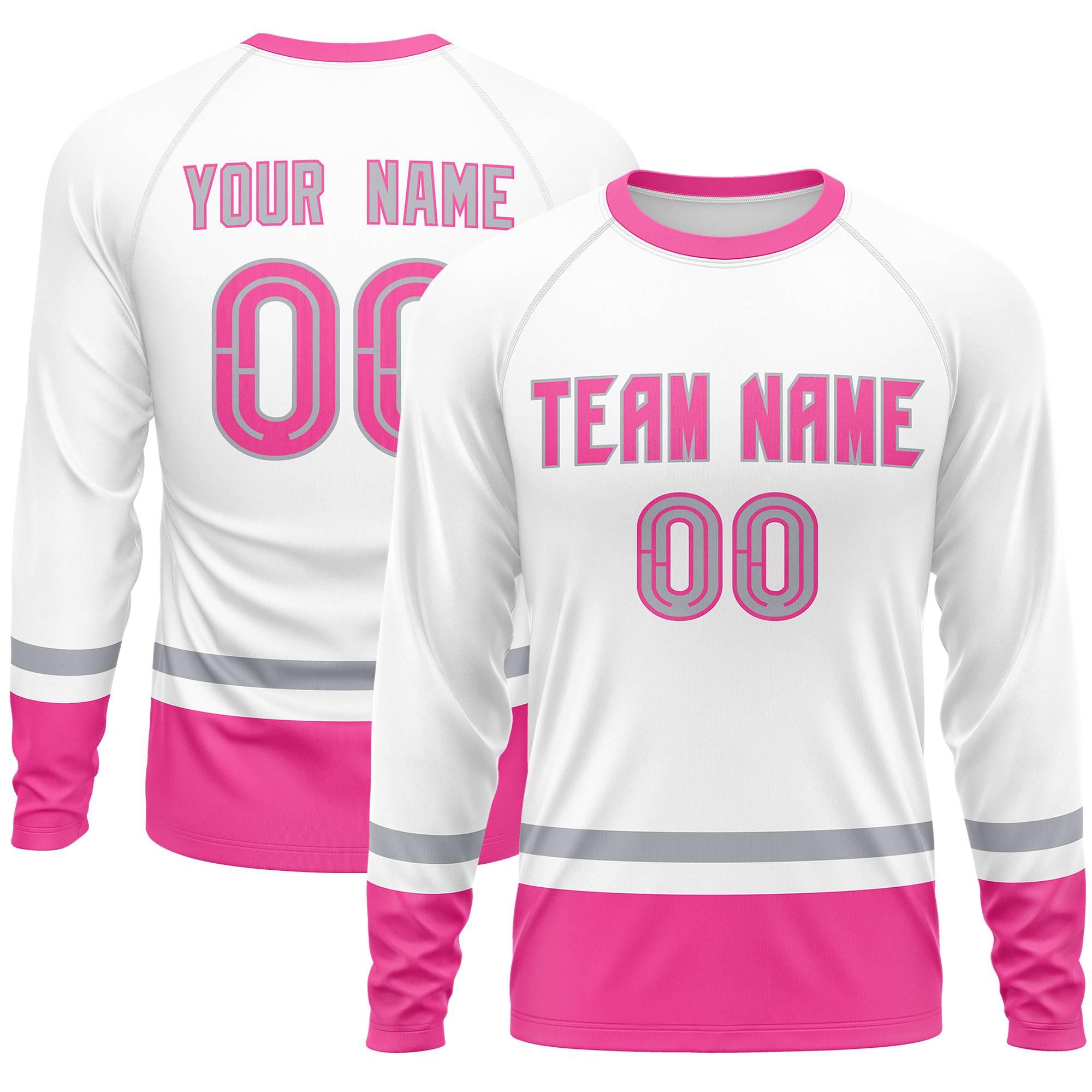 Custom White Gray-Pink Color Block Design Long Sleeve Performance T-Shirt