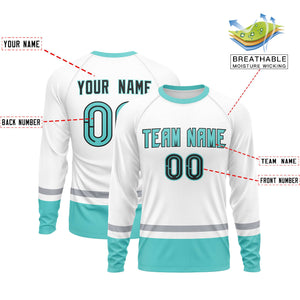 Custom White Gray-Bright Green Color Block Design Long Sleeve Performance T-Shirt