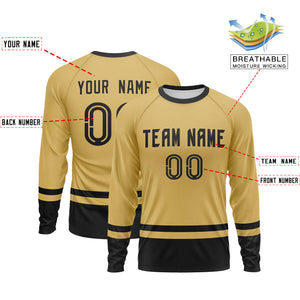 Custom Old Gold Black Color Block Design Long Sleeve Performance T-Shirt