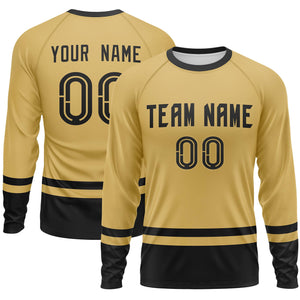 Custom Old Gold Black Color Block Design Long Sleeve Performance T-Shirt