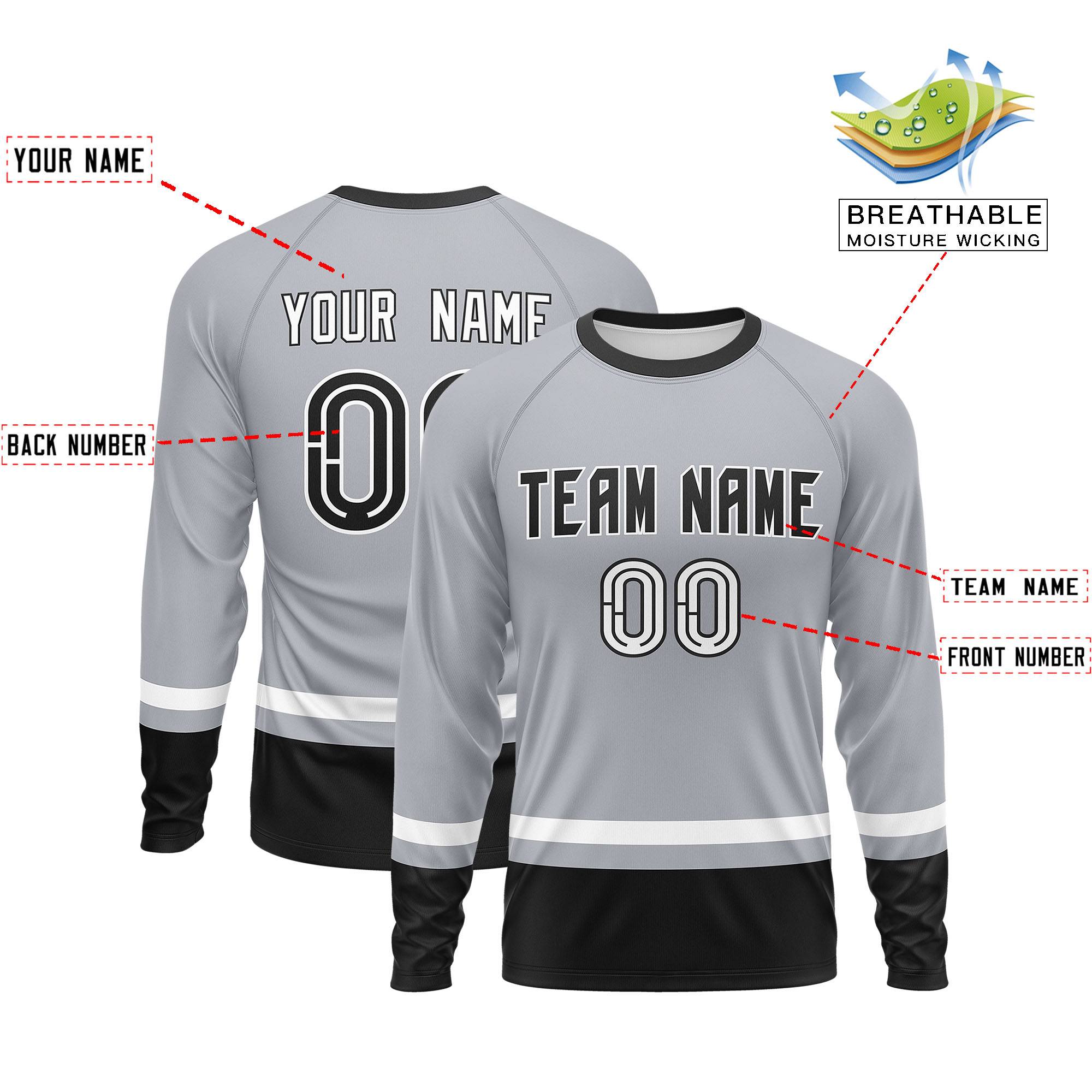 Custom Gray White-Black Color Block Design Long Sleeve Performance T-Shirt