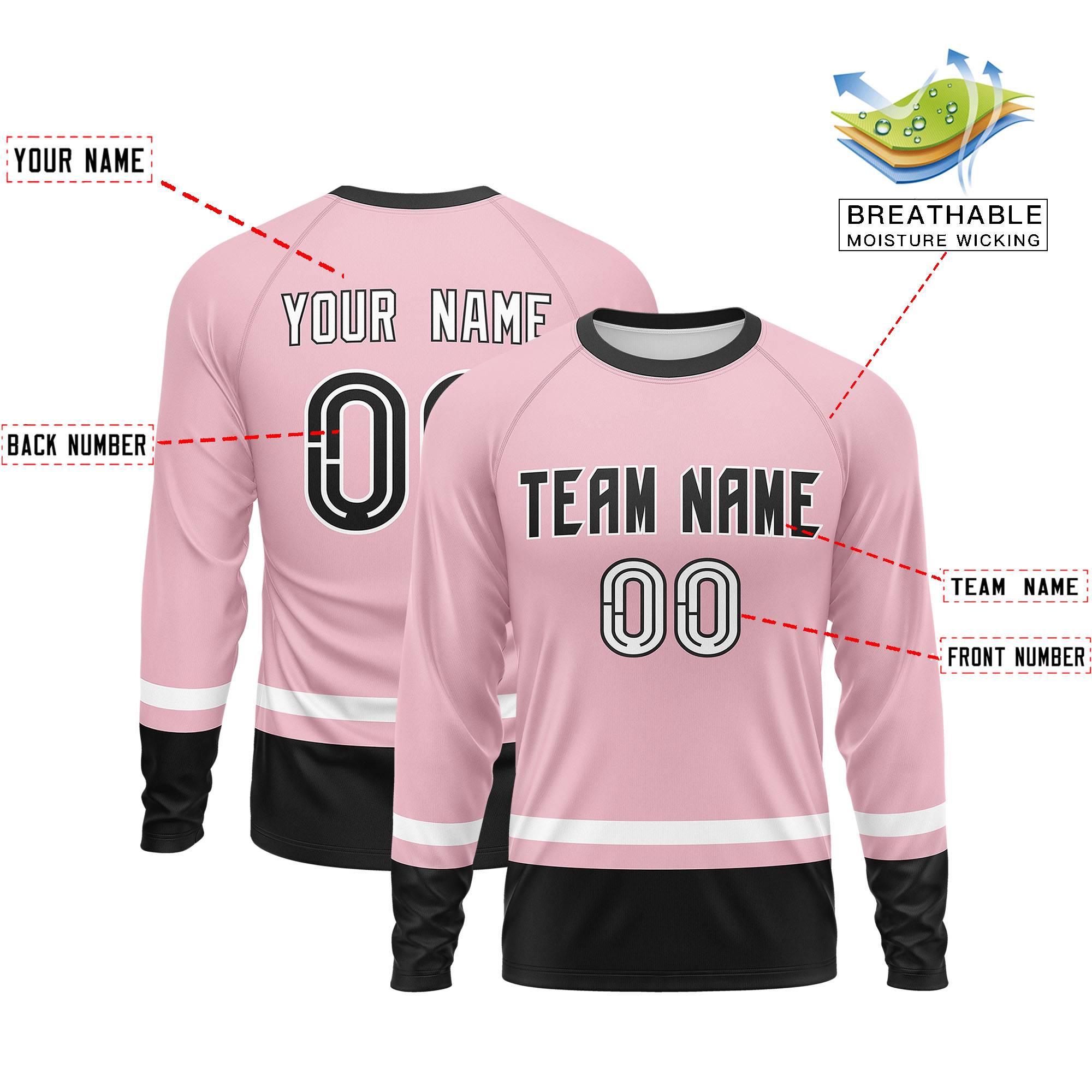 Custom Light Pink White-Black Color Block Design Long Sleeve Performance T-Shirt