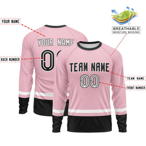 Custom Light Pink White-Black Color Block Design Long Sleeve Performance T-Shirt