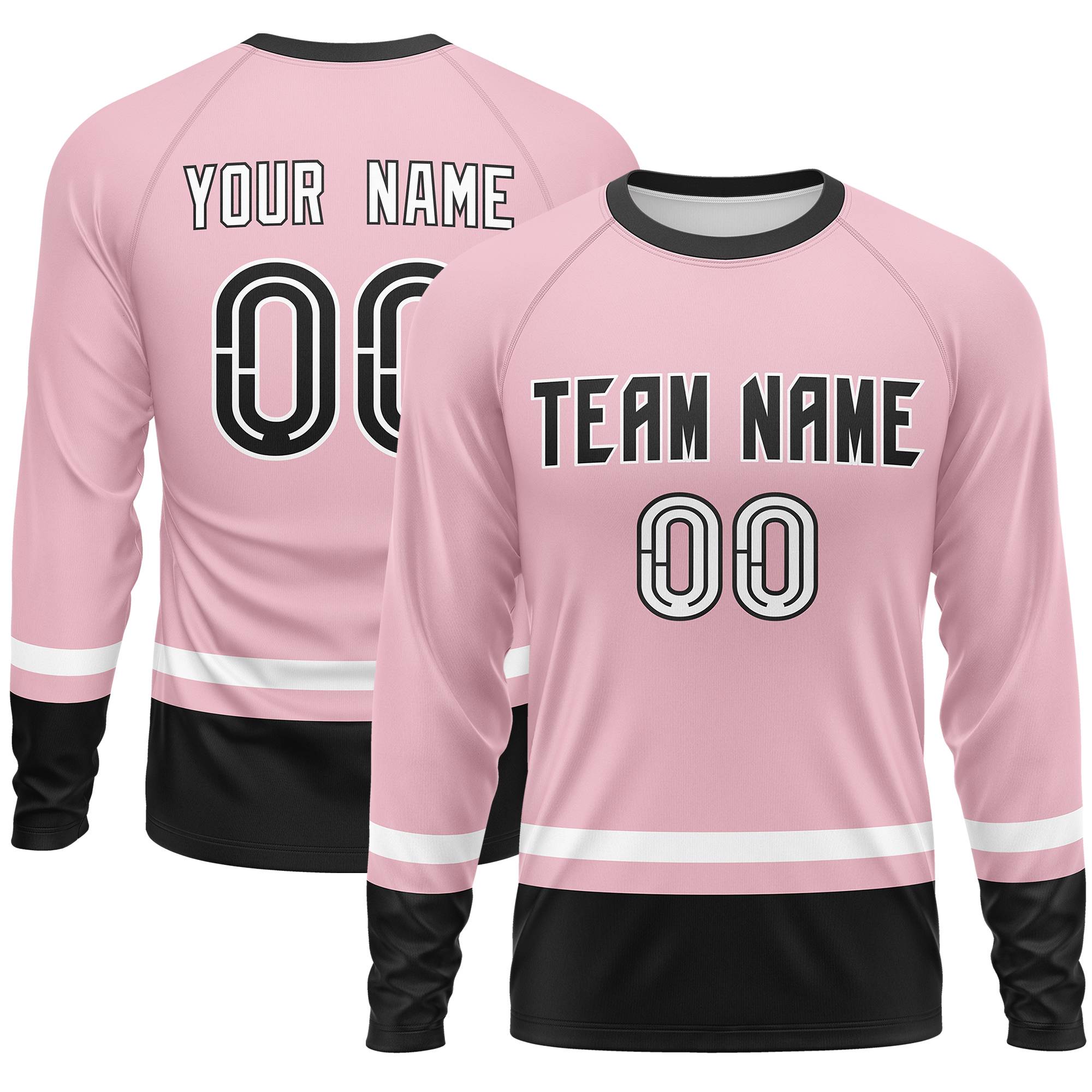 Custom Light Pink White-Black Color Block Design Long Sleeve Performance T-Shirt