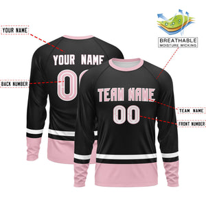 Custom Black White-Light Pink Color Block Design Long Sleeve Performance T-Shirt