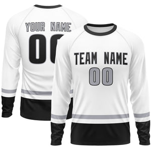 Custom White Gray-Black Color Block Design Long Sleeve Performance T-Shirt