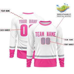 Custom White Gray-Pink Color Block Design Long Sleeve Performance T-Shirt