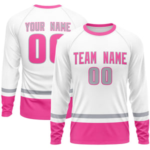 Custom White Gray-Pink Color Block Design Long Sleeve Performance T-Shirt