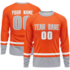 Custom Orange White-Gray Color Block Design Long Sleeve Performance T-Shirt