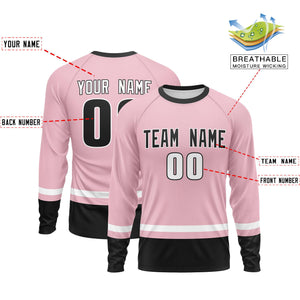 Custom Light Pink White-Black Color Block Design Long Sleeve Performance T-Shirt