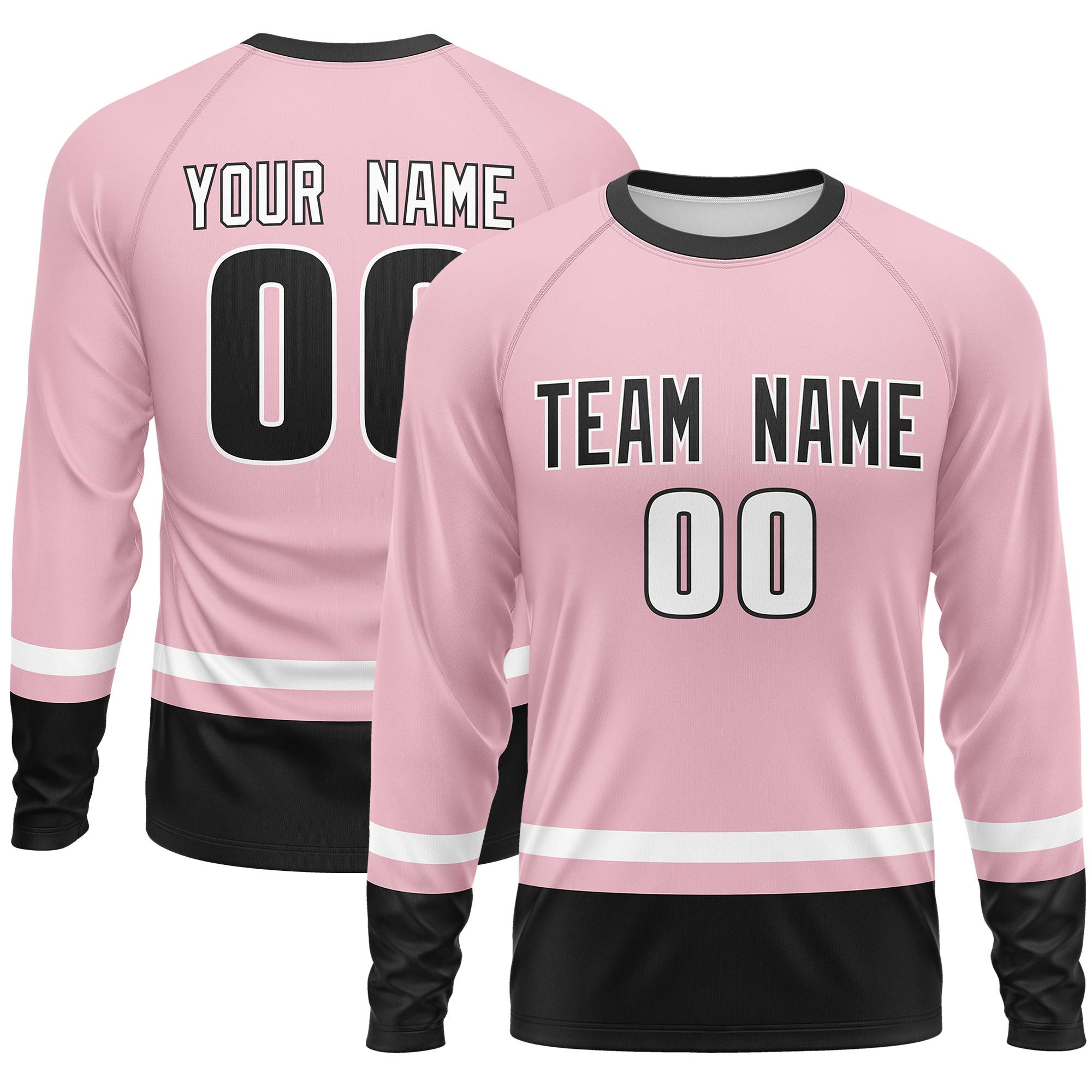 Custom Light Pink White-Black Color Block Design Long Sleeve Performance T-Shirt