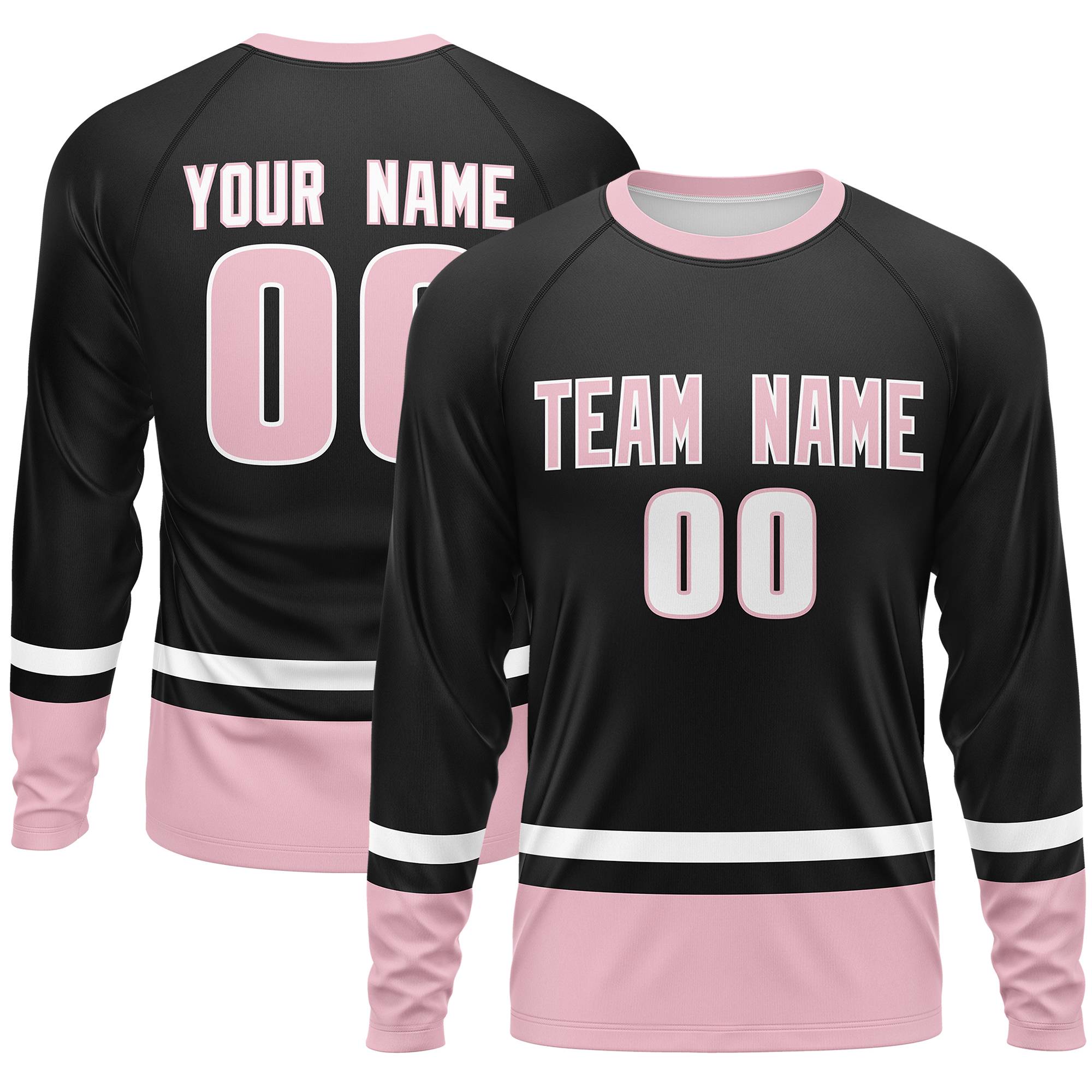 Custom Black White-Light Pink Color Block Design Long Sleeve Performance T-Shirt