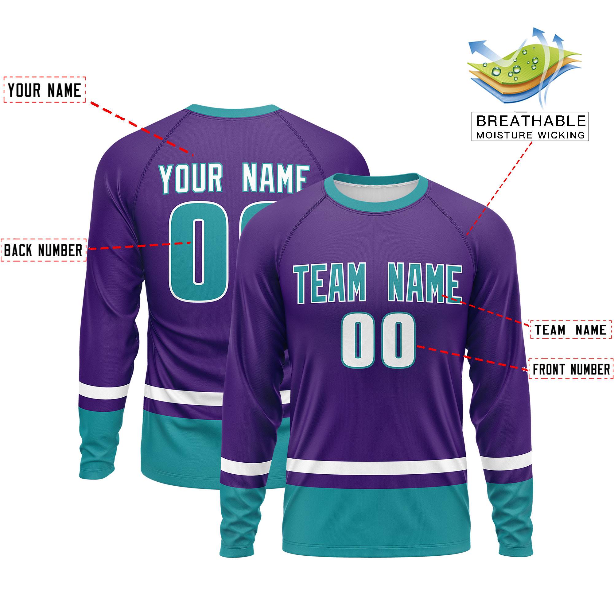 Custom Purple White-Aqua Color Block Design Long Sleeve Performance T-Shirt