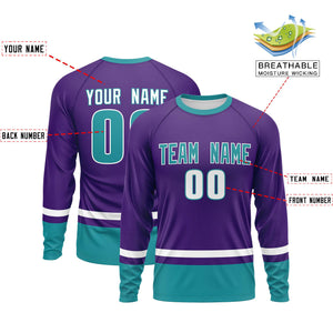 Custom Purple White-Aqua Color Block Design Long Sleeve Performance T-Shirt